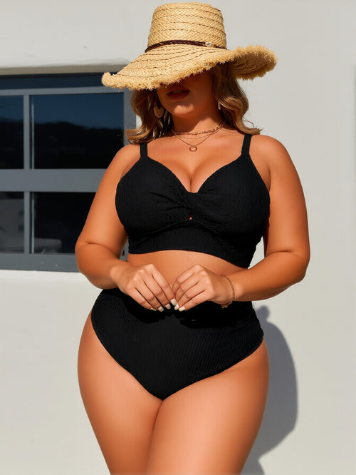 Babe Must-have! Black Textured Plus Size Bikini is Stunning
